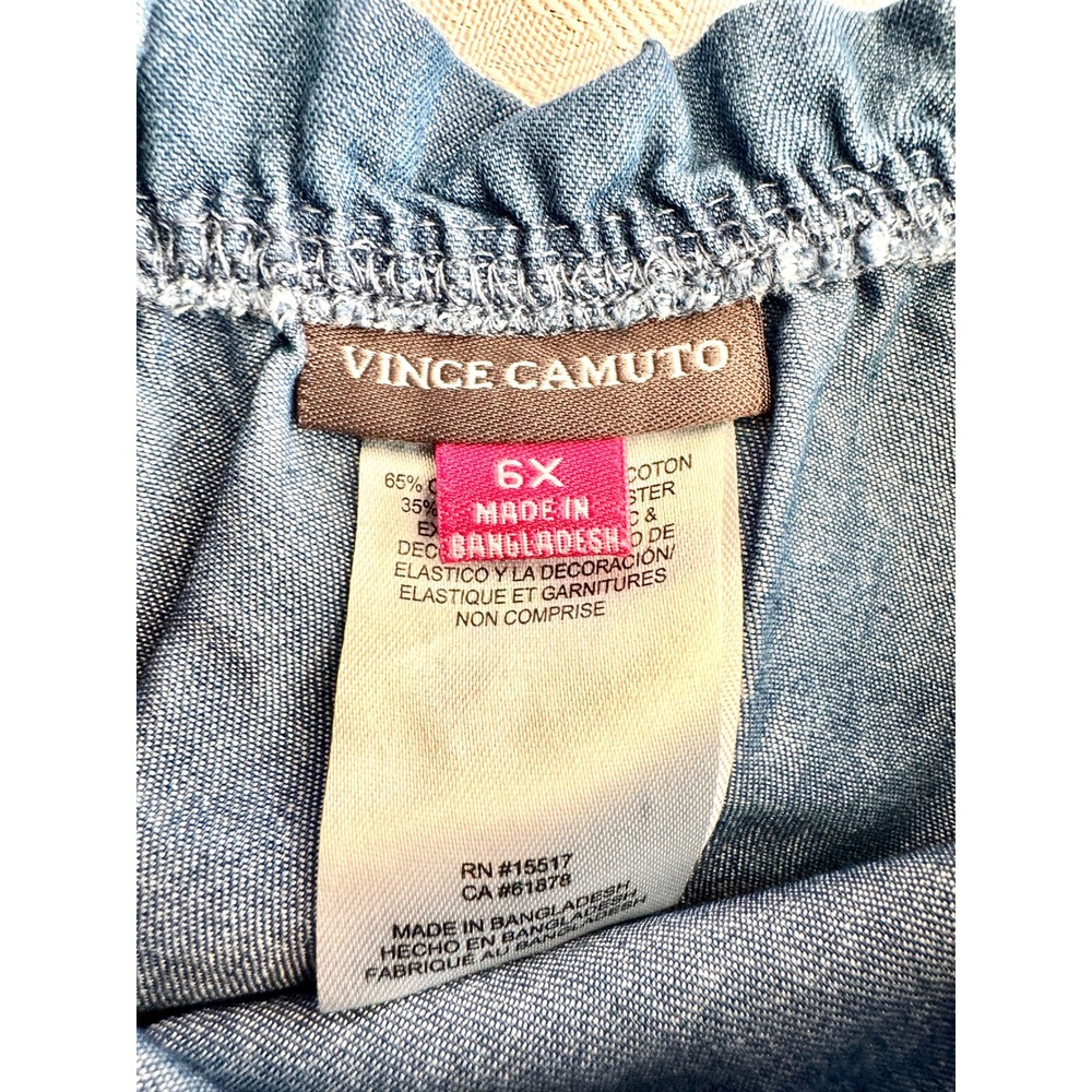 Vince Camuto‎ Girls Denim Romper One Shoulder Puff Sleeve Blue Chambray NWT 6X - Picture 2 of 9
